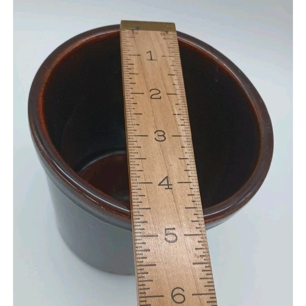 Vintage Dark Brown Glazed Pottery Crock without Lid 1970s
